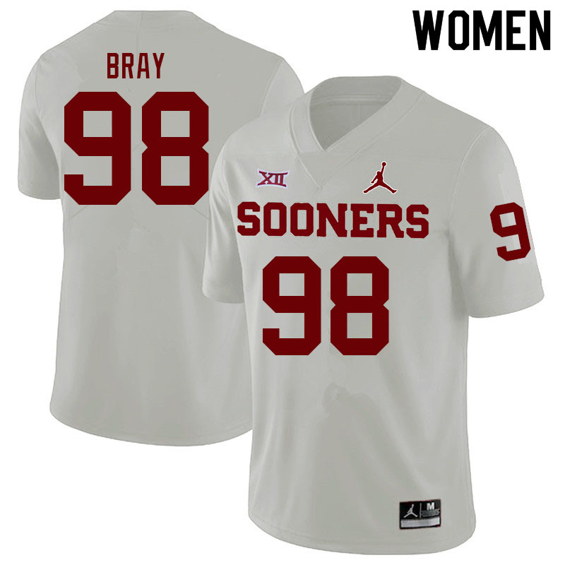 Women #98 Hayden Bray Oklahoma Sooners College Football Jerseys Sale-White - Click Image to Close